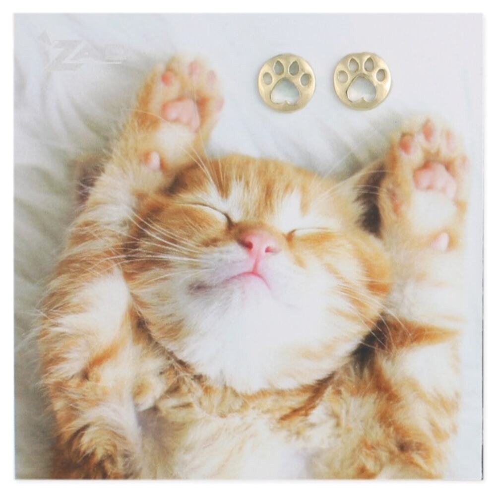New Gold Feline Kitty Cat Kitten Pawprint Paws Surgical Post Pierced Earrings